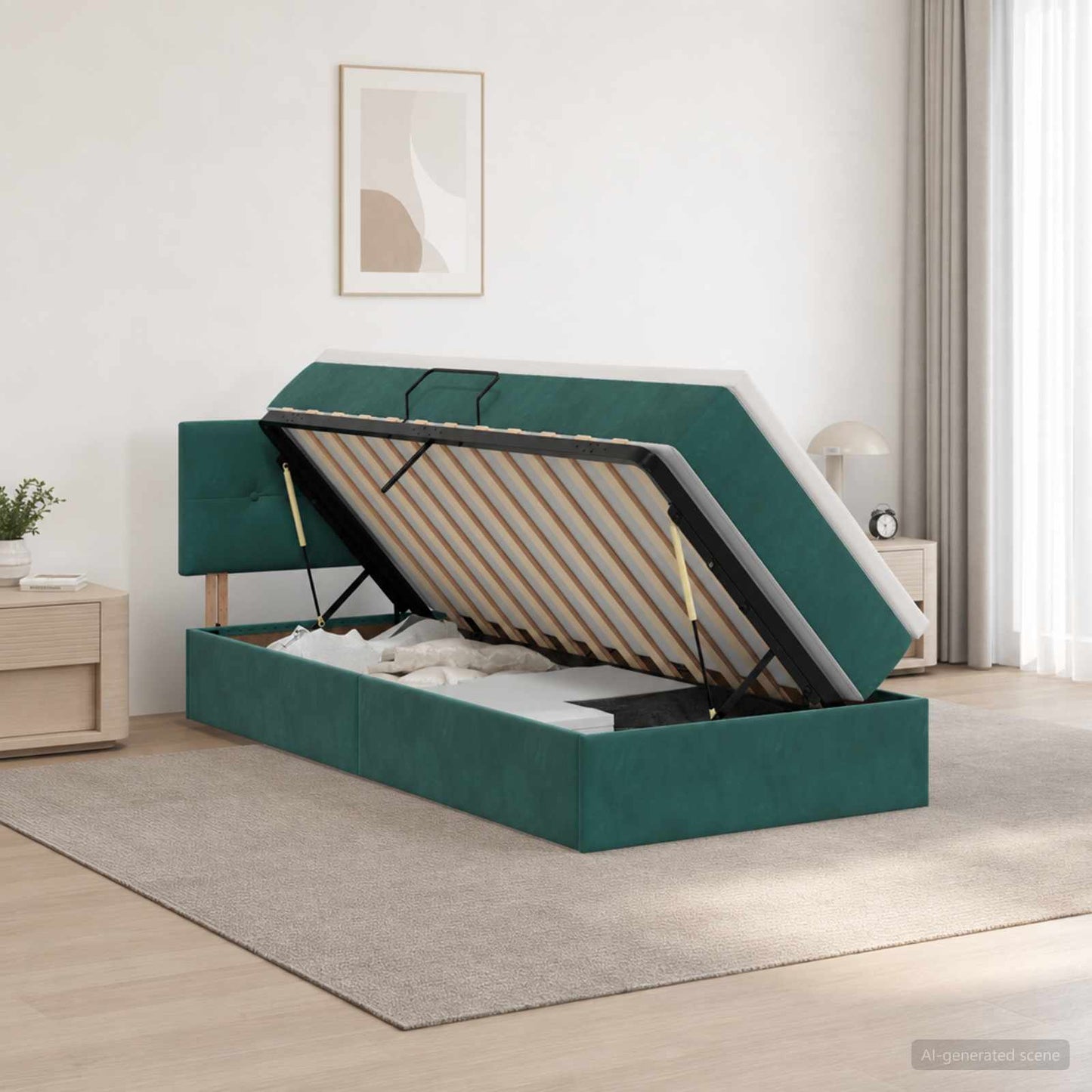 Letto con contenitore LED e materasso Verde Scuro 100 x 200 cm | homemem39