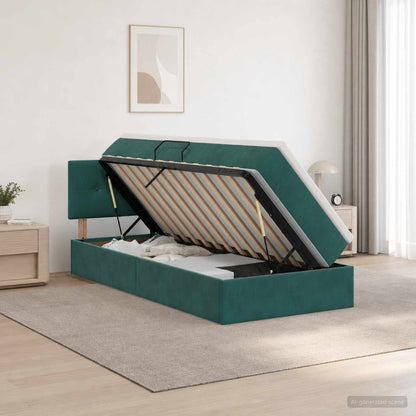 Letto con contenitore LED e materasso Verde Scuro 100 x 200 cm | homemem39