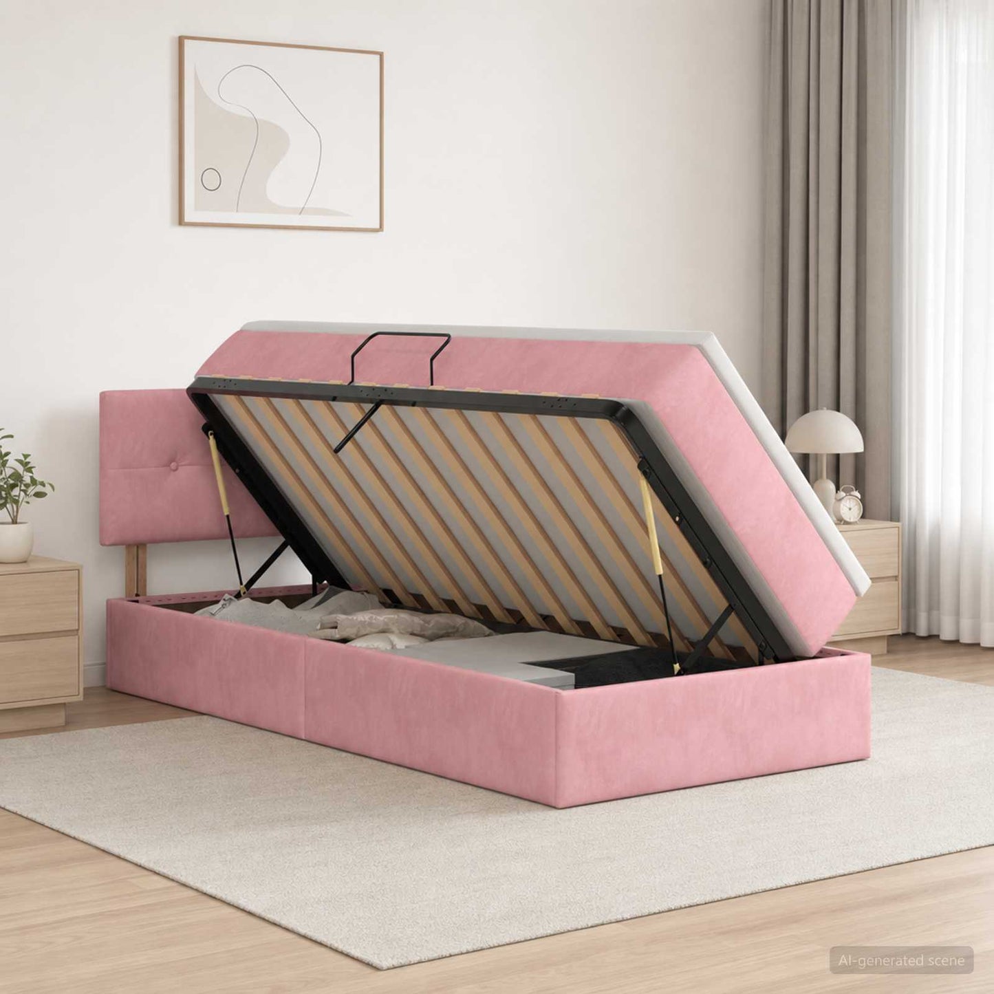 Letto con Contenitore con testiera Rosa 100 x 200 cm Velluto | homemem39