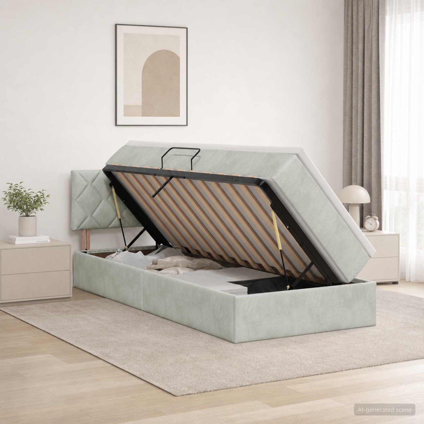 Letto con contenitore LED e materasso Grigio Chiaro 90 x 190 cm
