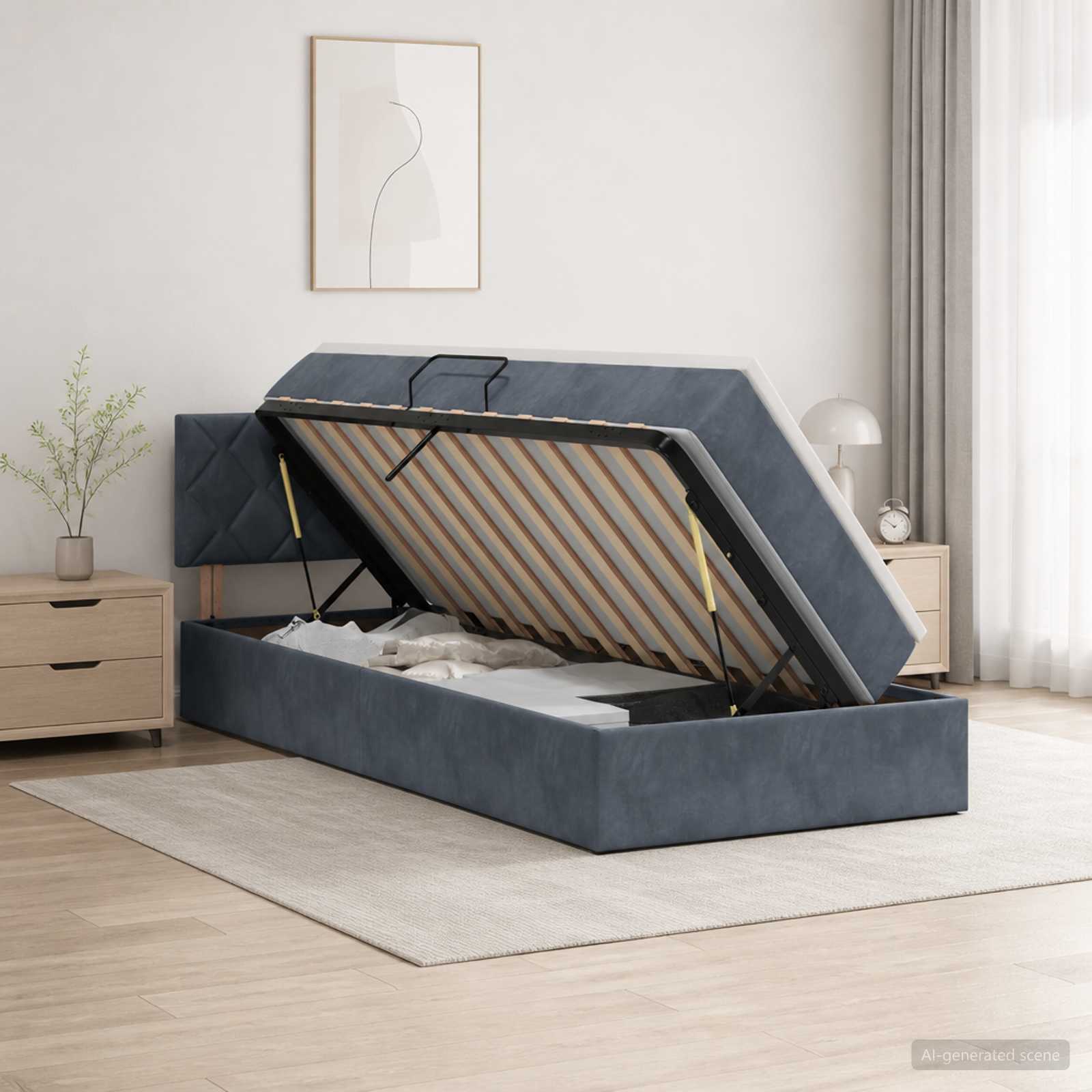 Letto con contenitore LED e materasso Grigio Scuro 100 x 200 cm | homemem39