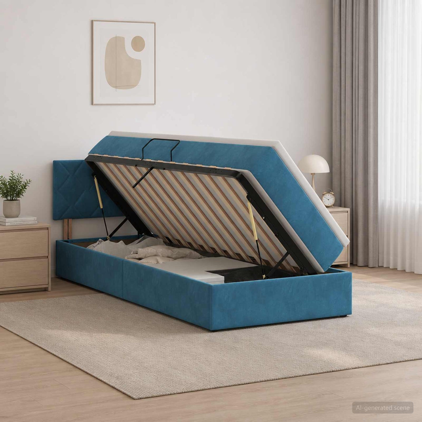 Letto con Contenitore Blu Scuro 100 x 200 cm Velluto