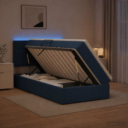 Letto con contenitore LED e materasso Blu 100 x 200 cm Tessuto