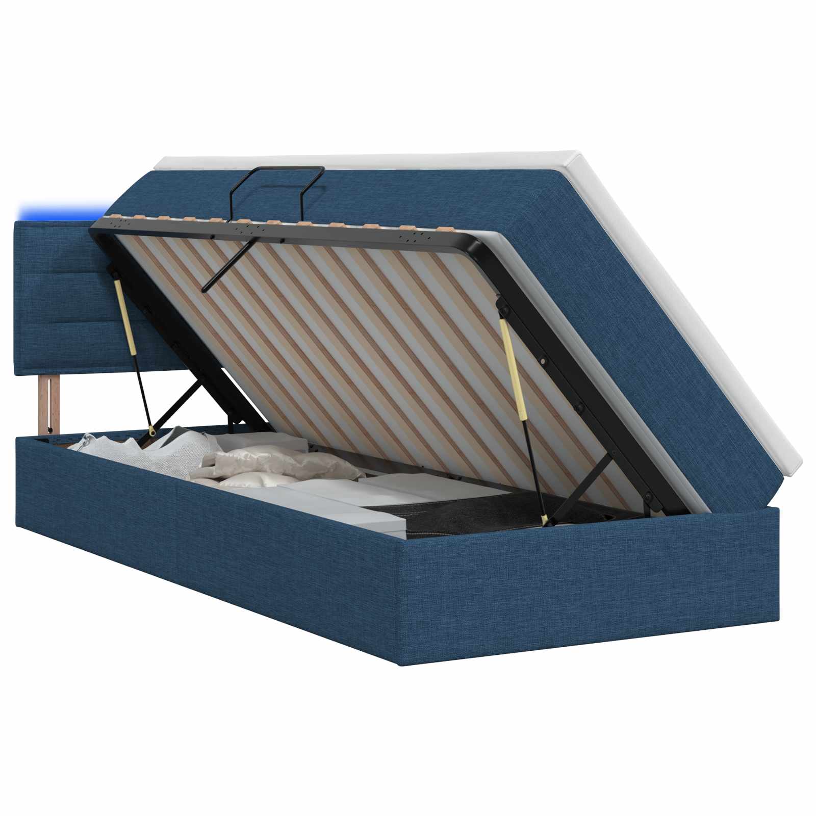Letto con contenitore LED e materasso Blu 90 x 200 cm Tessuto | homemem39