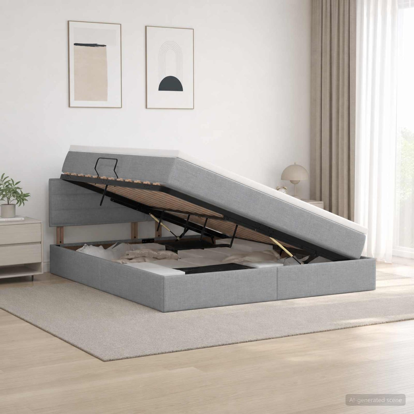 Letto con contenitore e materasso Grigio Chiaro 160 x 200 cm
