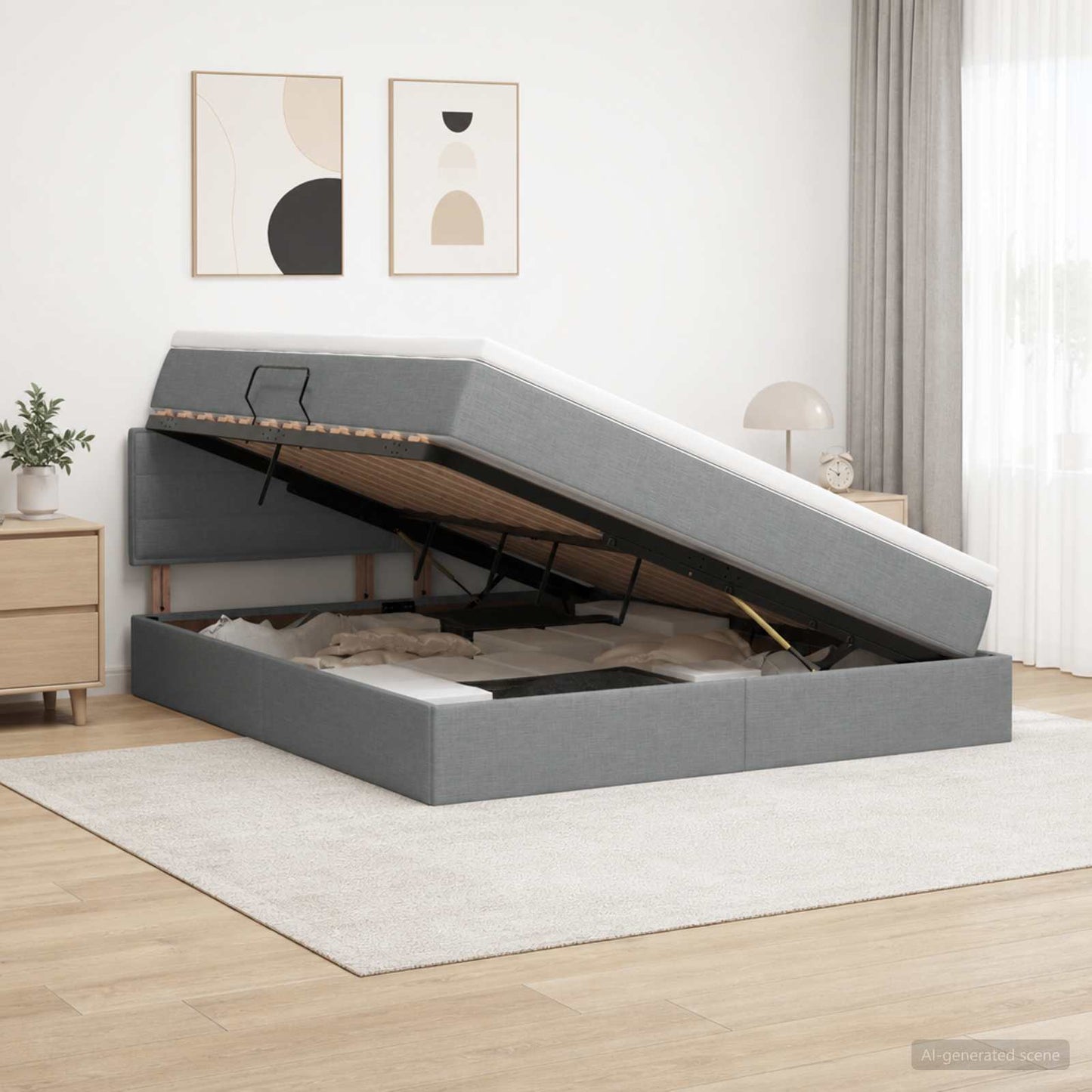 Letto con contenitore LED e materasso Grigio Scuro 160 x 200 cm