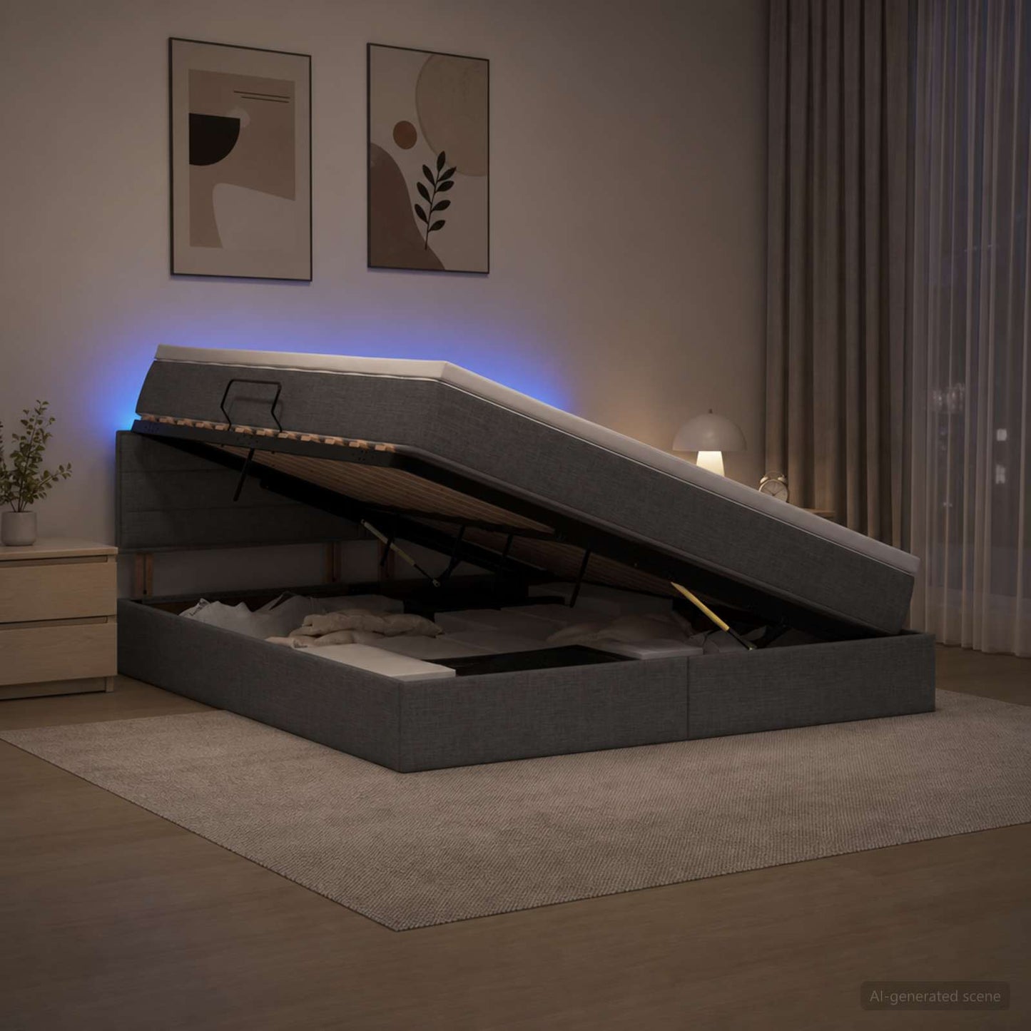 Letto con contenitore LED e materasso Grigio Scuro 140 x 200 cm