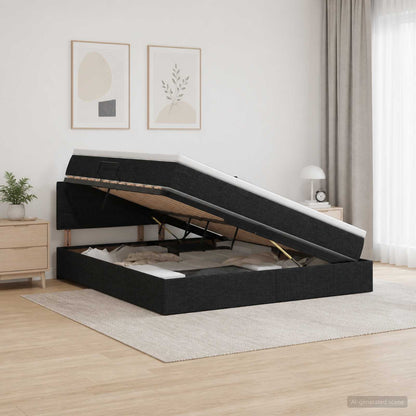 Letto con contenitore LED e materasso Nero 180 x 200 cm Tessuto