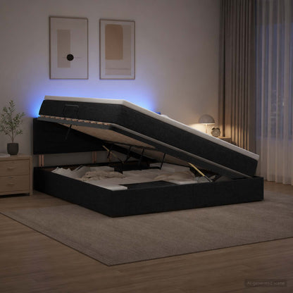 Letto con contenitore LED e materasso Nero 140 x 190 cm Tessuto