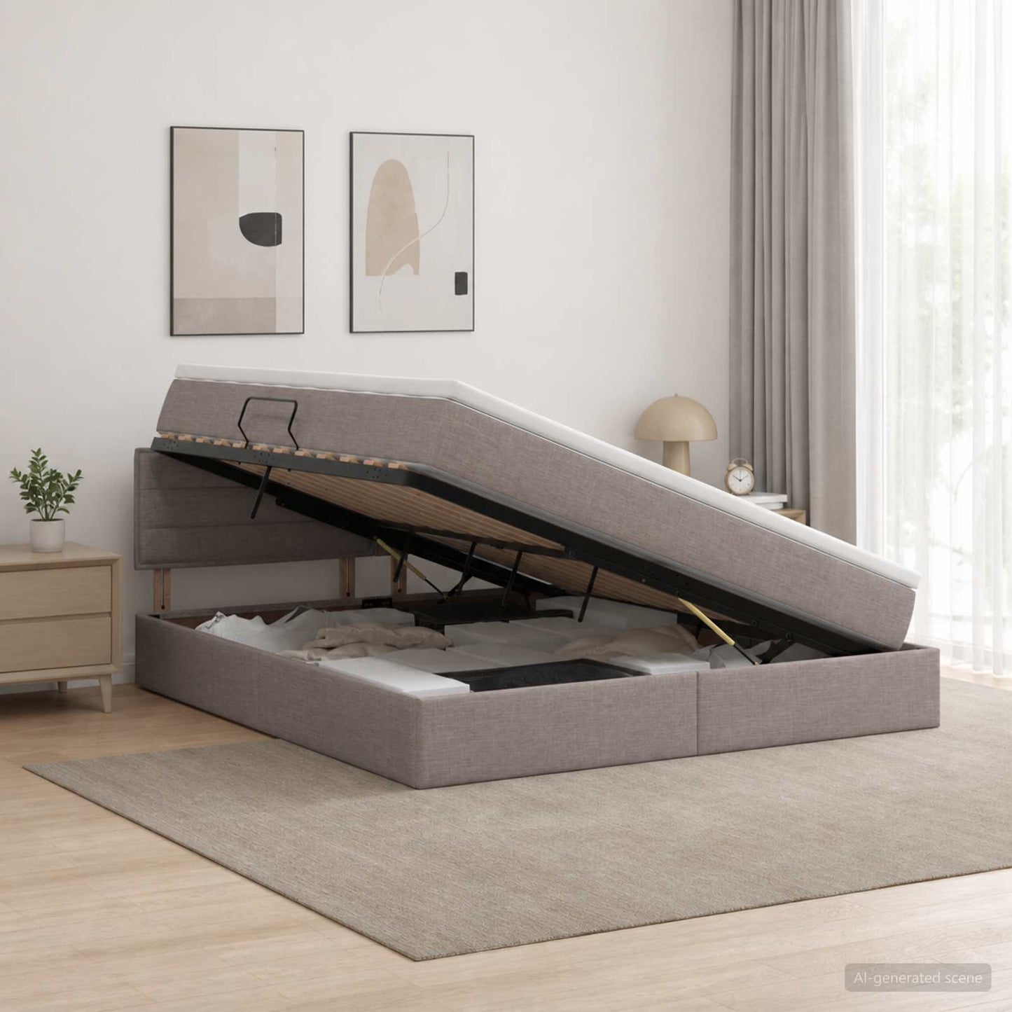 Letto con contenitore LED e materasso Tortora 180 x 200 cm