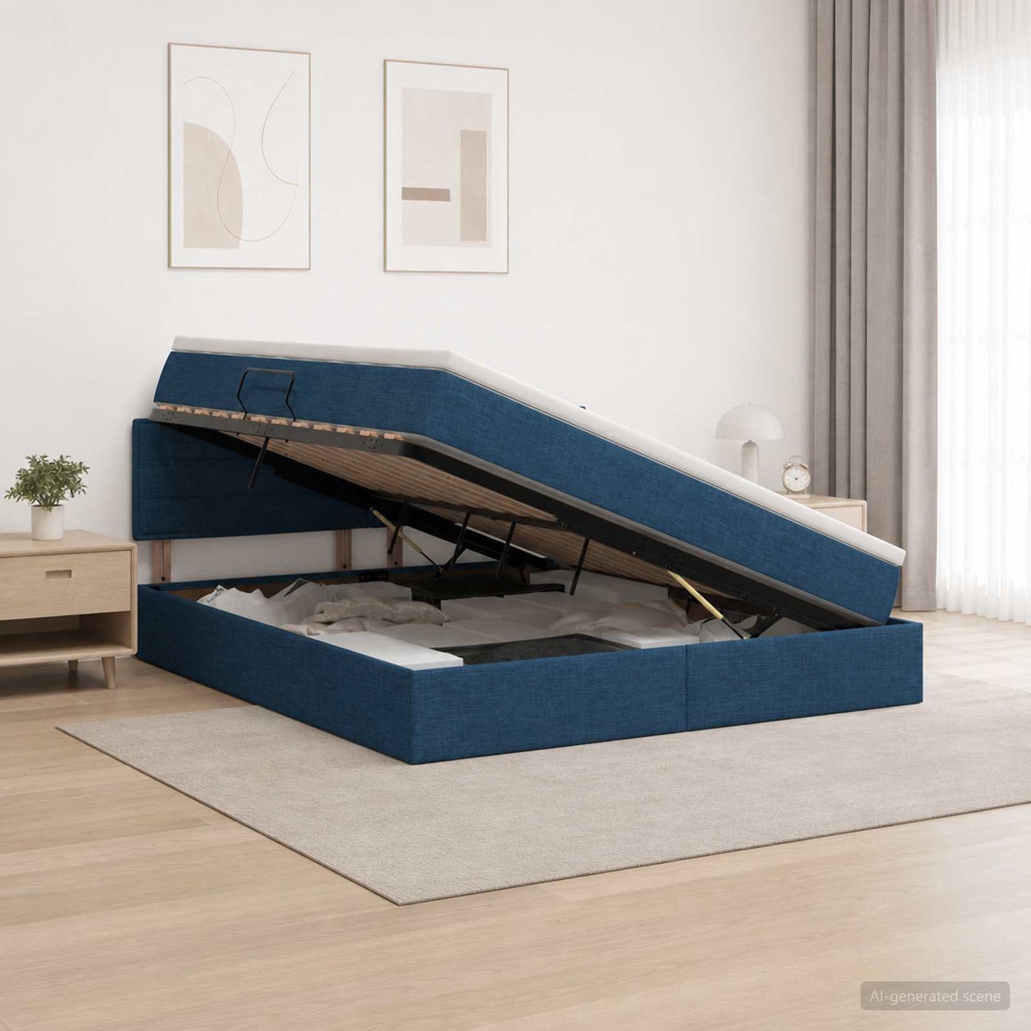 Letto con contenitore LED e materasso Blu 140 x 200 cm Tessuto