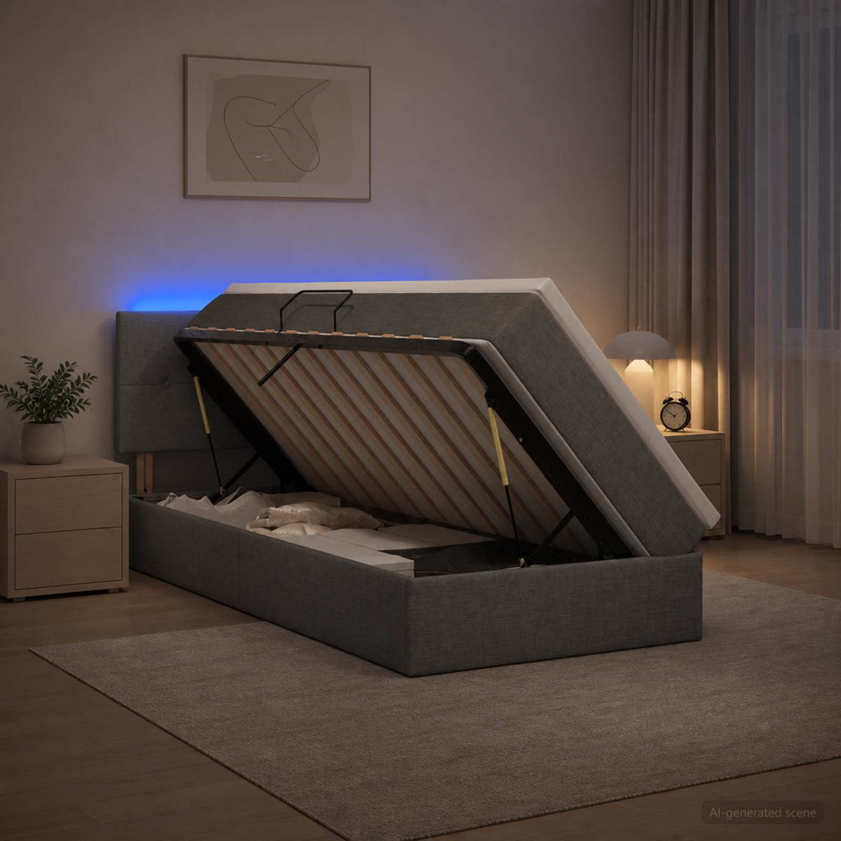 Letto con contenitore LED e materasso Grigio Scuro 90 x 200 cm | homemem39