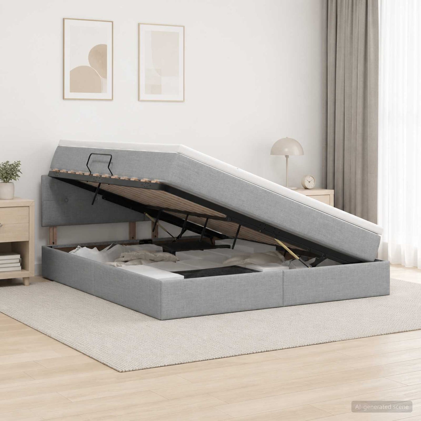 Letto con contenitore e materasso Grigio Chiaro 140 x 190 cm