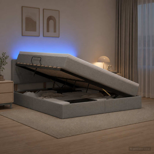 Letto con contenitore LED e materasso Grigio Chiaro - homemem39