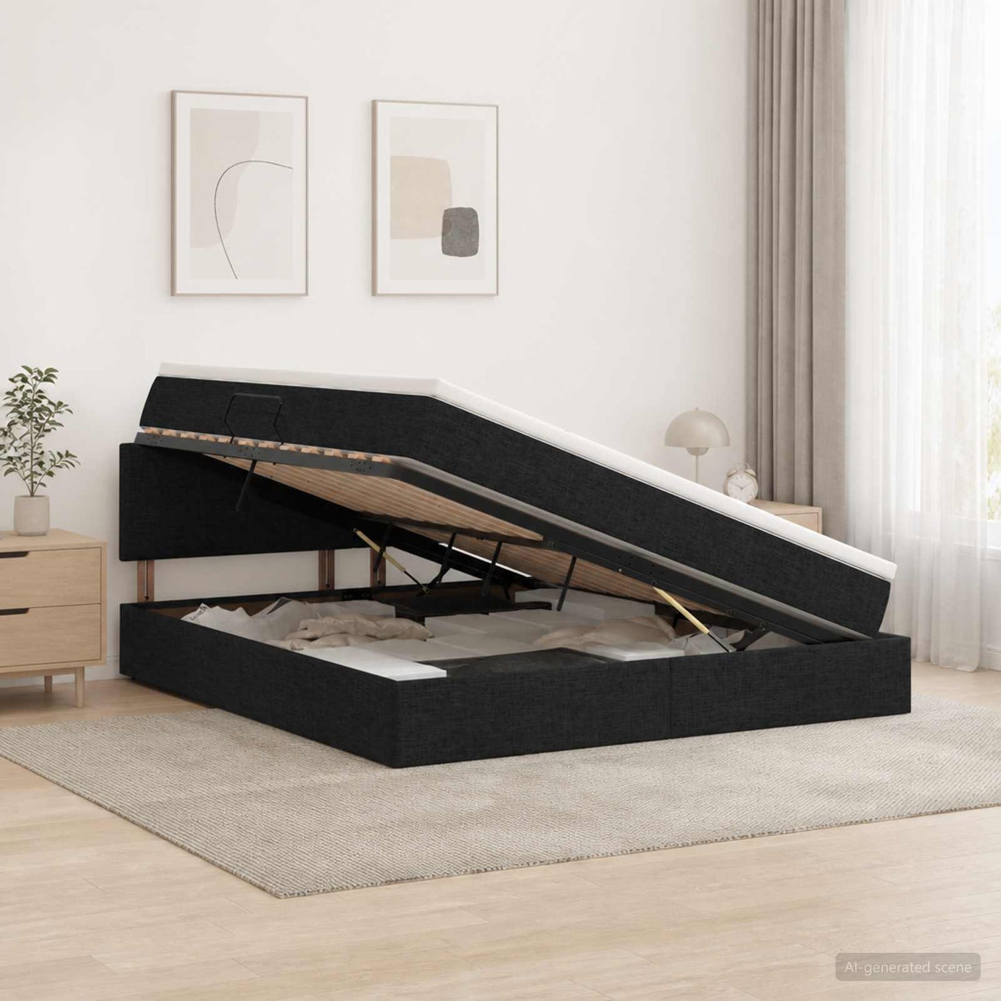 Letto con contenitore LED e materasso Nero 180 x 200 cm Tessuto