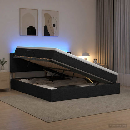 Letto con contenitore LED e materasso Nero 180 x 200 cm Tessuto