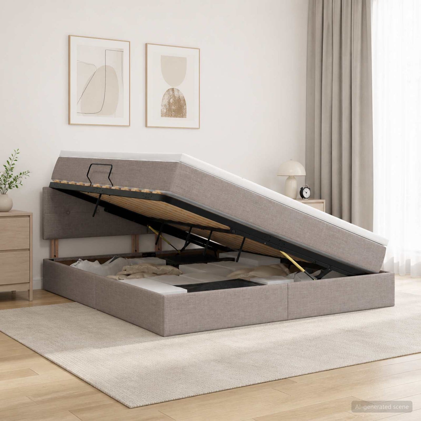 Letto con contenitore LED e materasso Tortora 180 x 200 cm