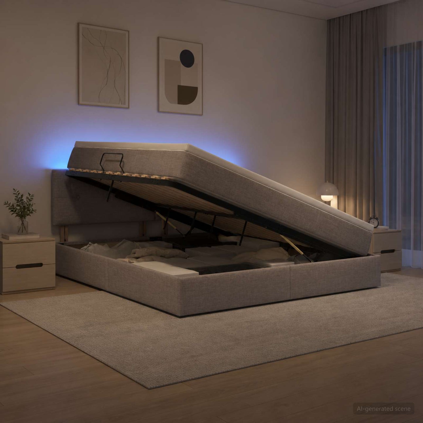 Letto con contenitore LED e materasso Tortora 160 x 200 cm