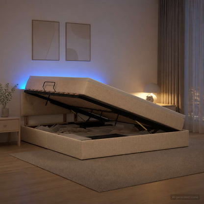 Letto con contenitore LED e materasso Crema 180 x 200 cm