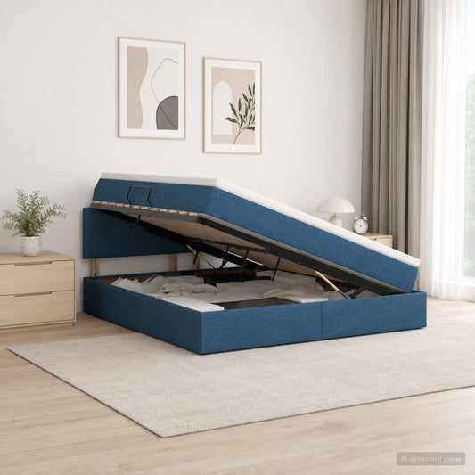 Letto con contenitore LED e materasso Blu 160 x 200 cm Tessuto - homemem39