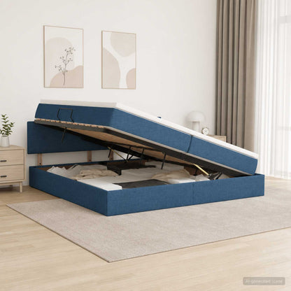 Letto con contenitore LED e materasso Blu 200 x 200 cm Tessuto