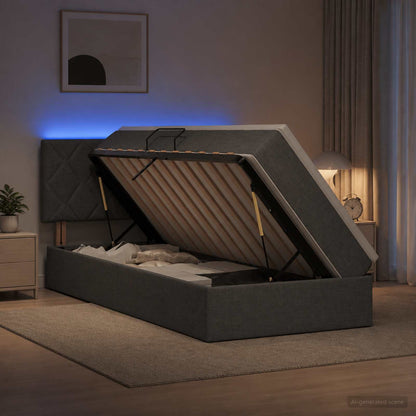 Letto con contenitore LED e materasso Grigio Scuro 90 x 190 cm