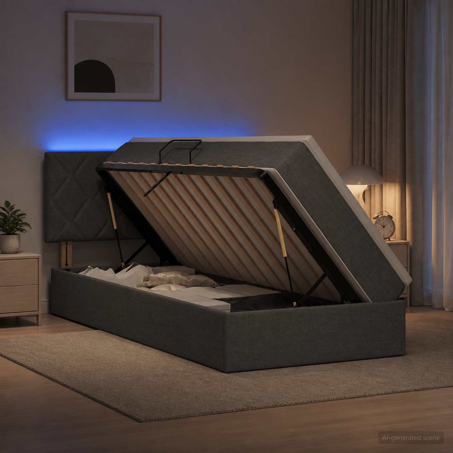 Letto con contenitore LED e materasso Grigio Scuro 100 x 200 cm