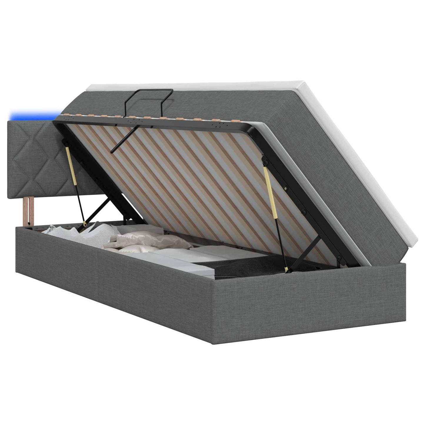 Letto con contenitore LED e materasso Grigio Scuro 90 x 190 cm