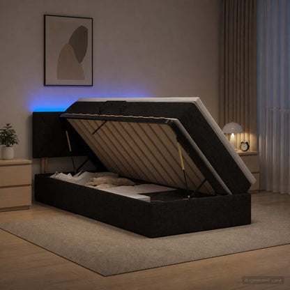 Letto con contenitore LED e materasso Nero 90 x 190 cm Tessuto