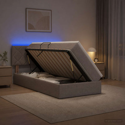 Letto con contenitore LED e materasso Tortora 90 x 190 cm