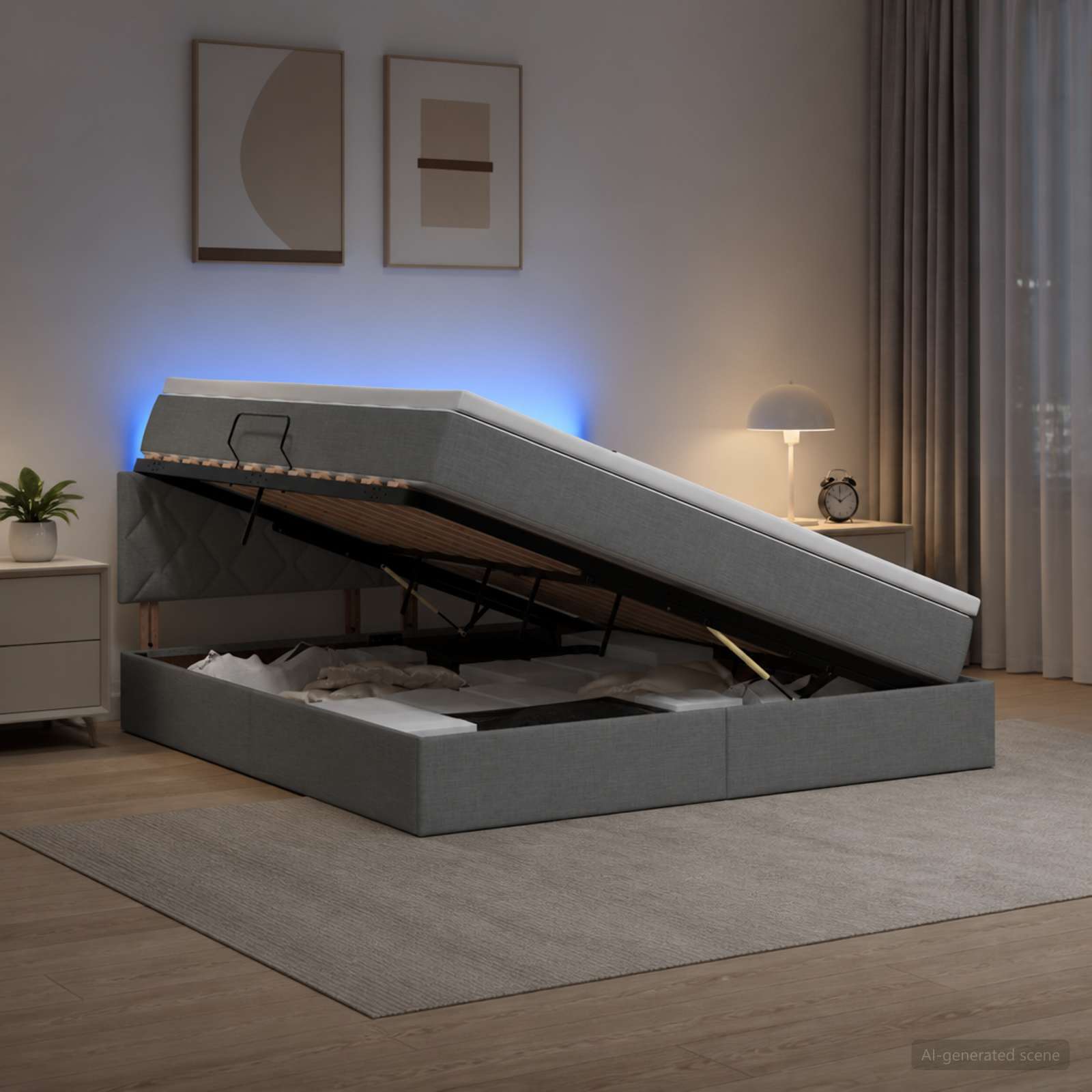 Letto con contenitore LED e materasso Grigio Scuro 140 x 200 cm | homemem39