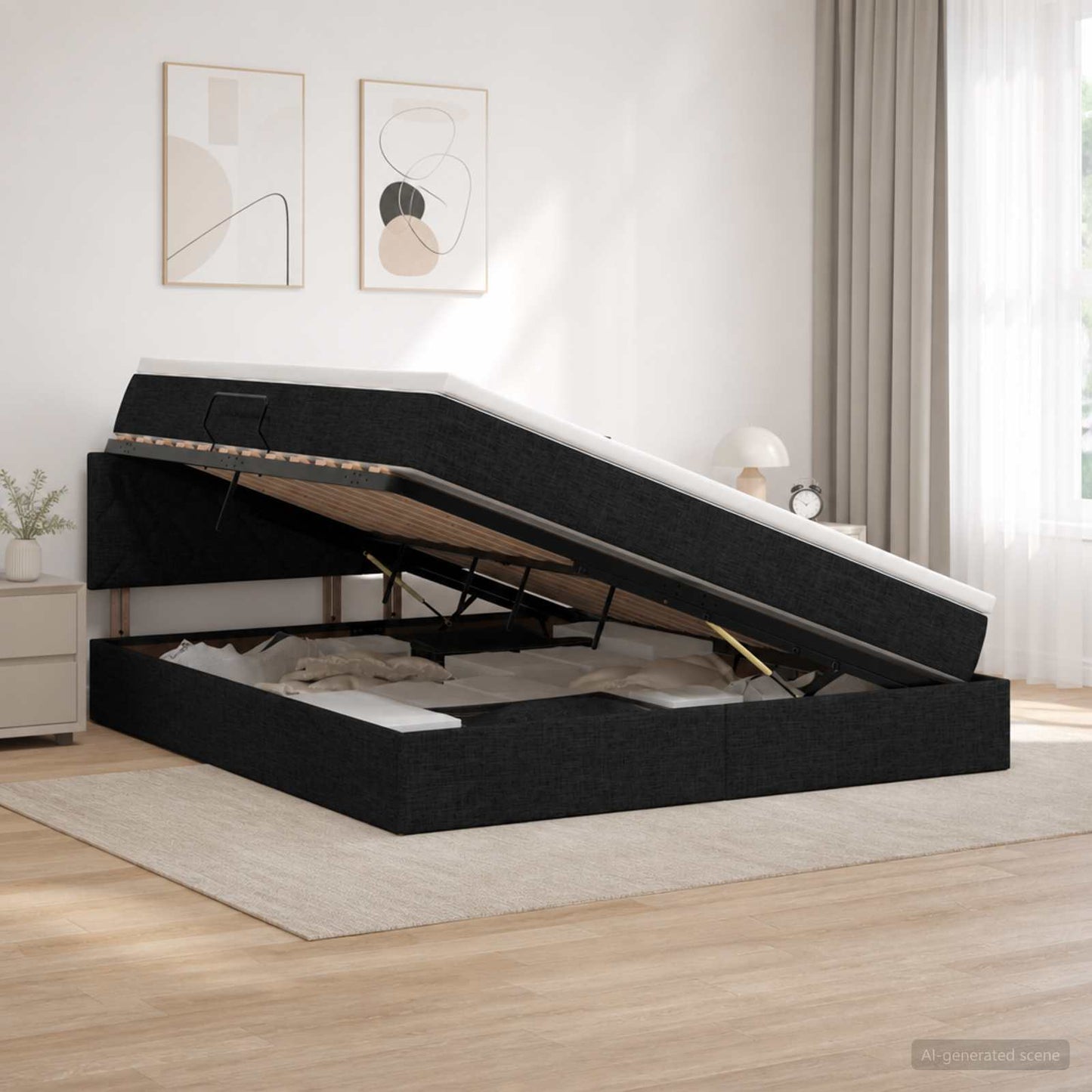 Letto con contenitore e materasso Nero 140 x 190 cm Velluto | homemem39