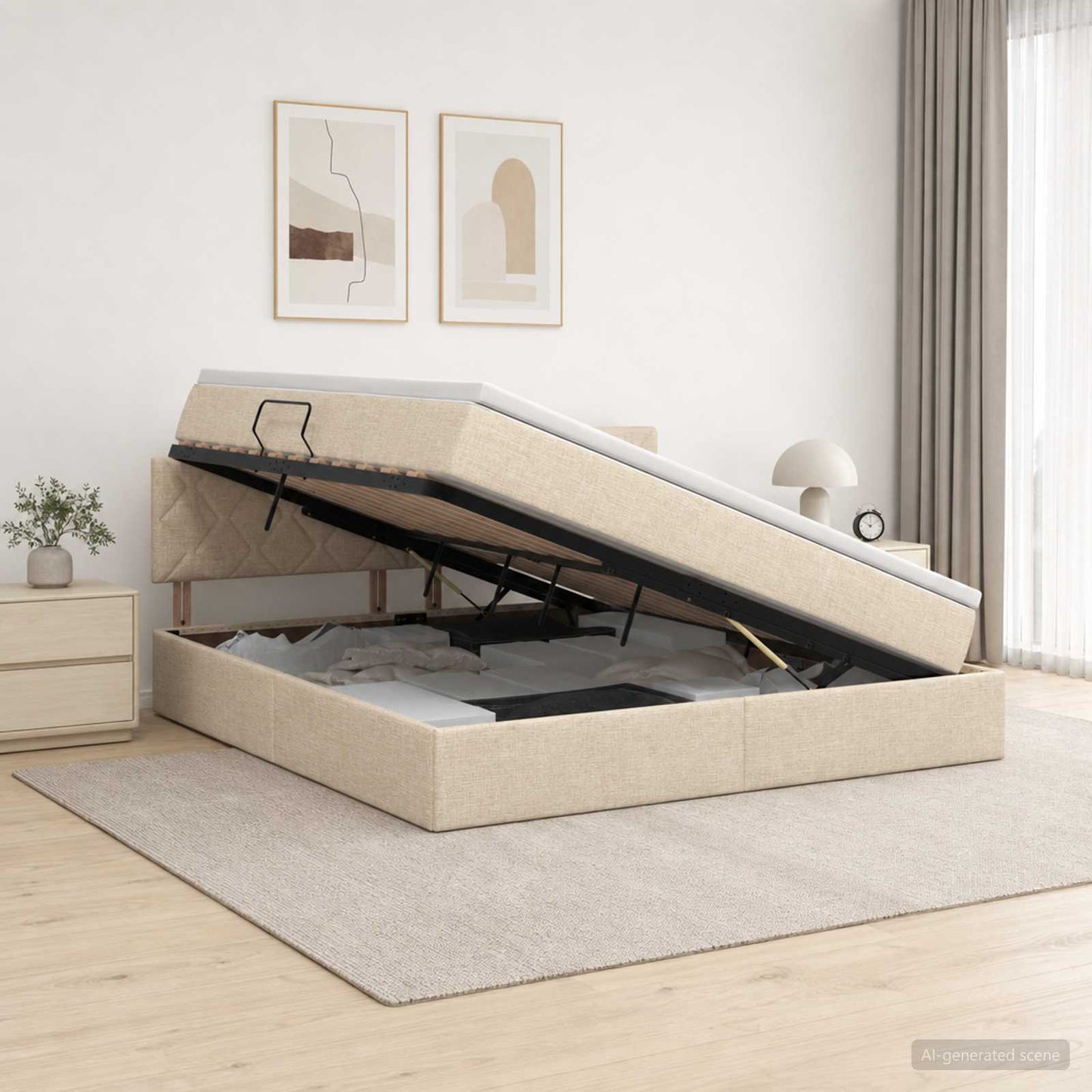 Letto con contenitore e materasso Crema 160 x 200 cm Velluto | homemem39