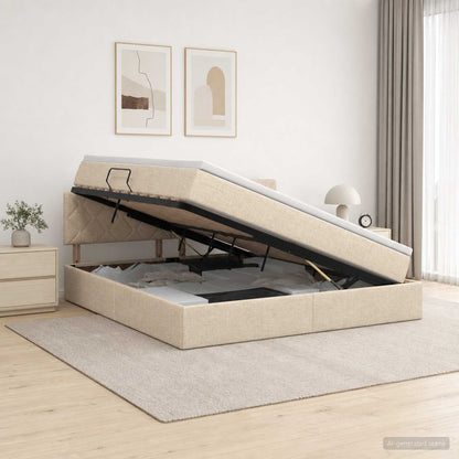 Letto con contenitore e materasso Crema 160 x 200 cm Velluto | homemem39
