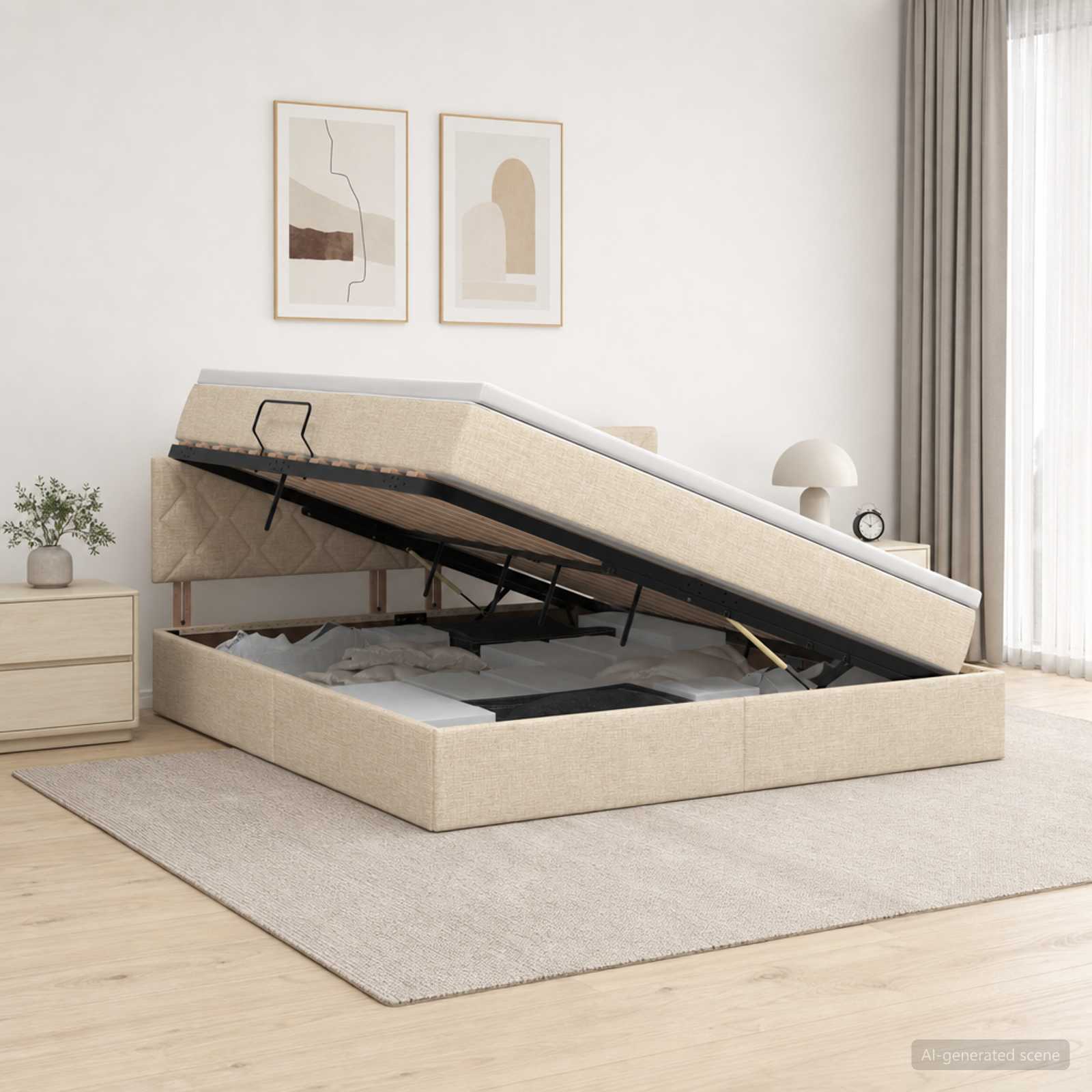 Letto con contenitore LED e materasso Crema 160 x 200 cm | homemem39