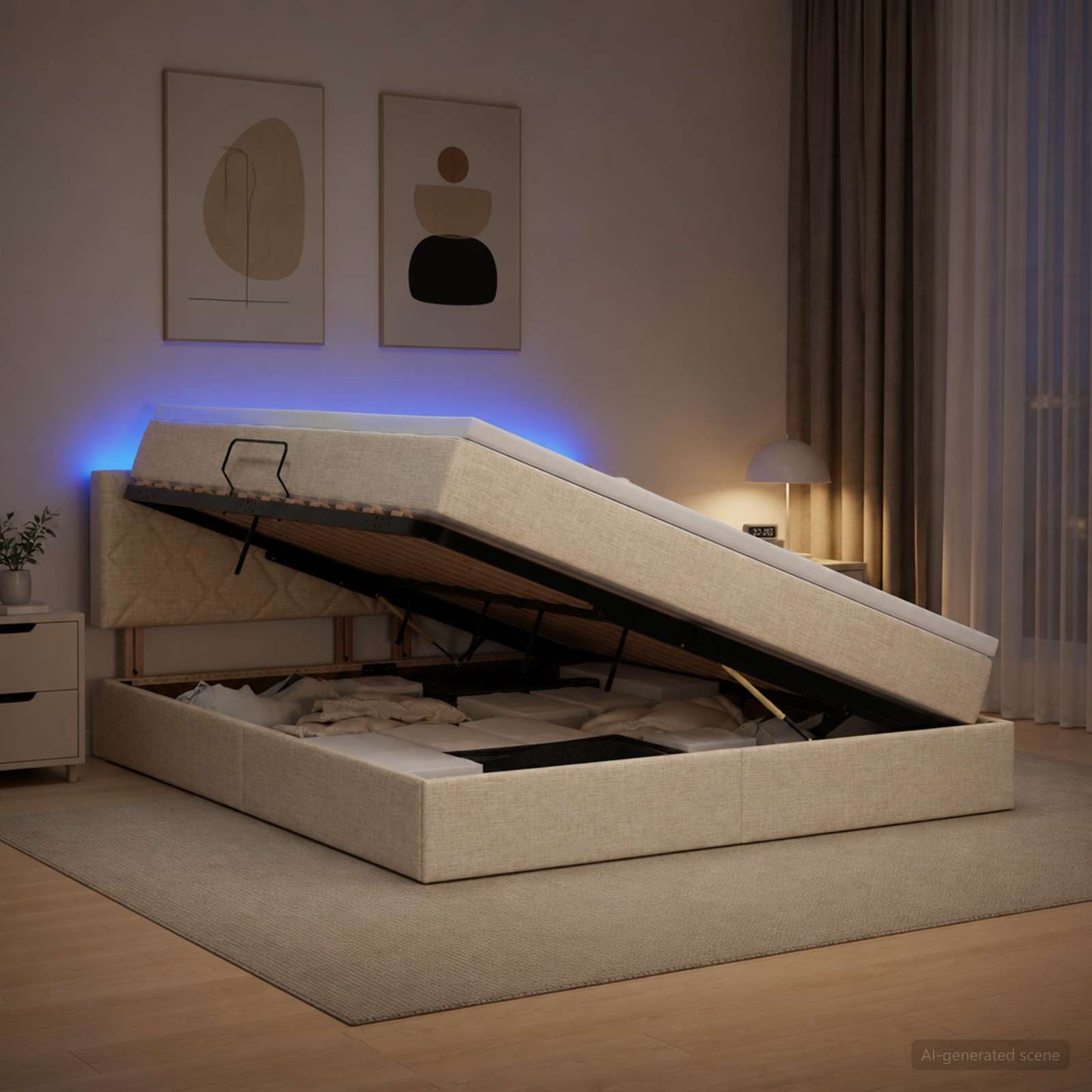 Letto con contenitore LED e materasso Crema 160 x 200 cm | homemem39