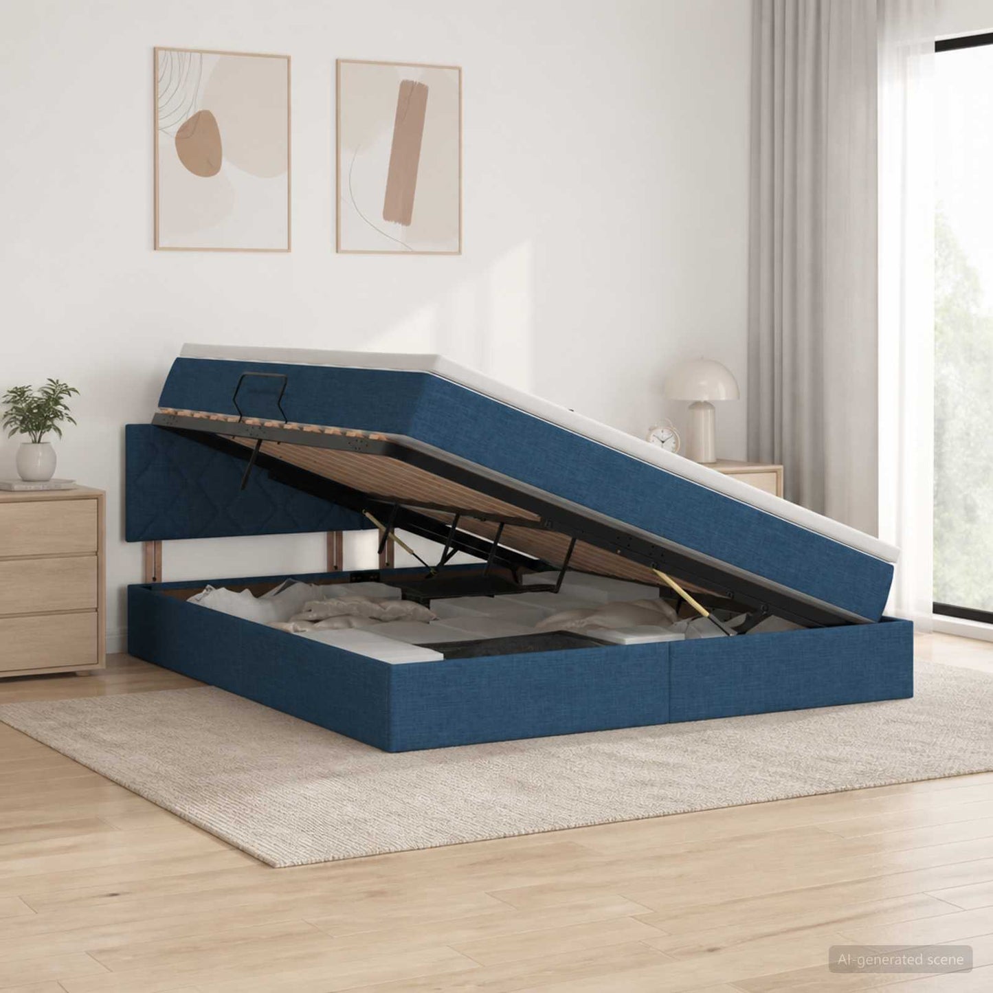 Letto con contenitore e materasso Blu 140 x 200 cm Velluto | homemem39