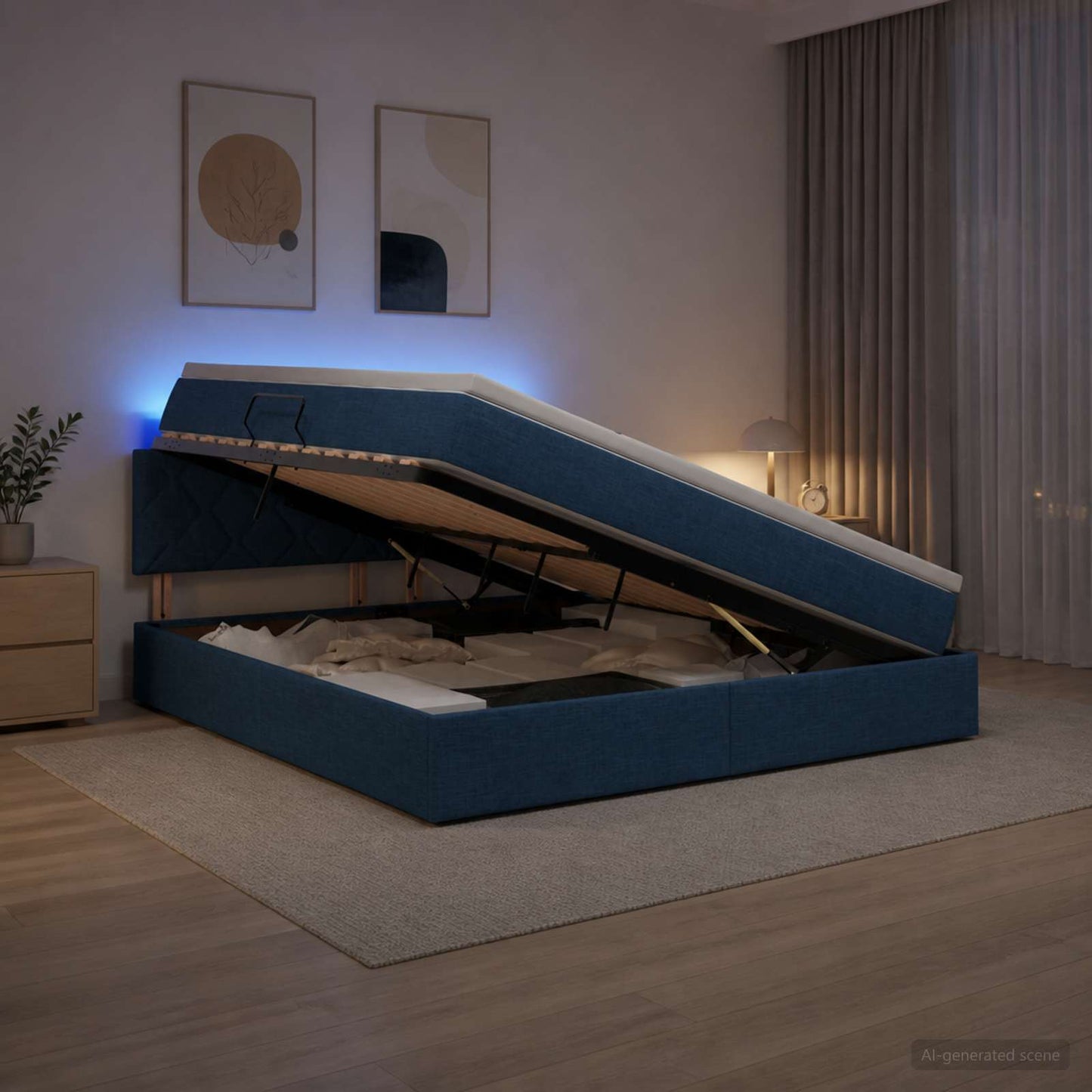 Letto con contenitore LED e materasso Blu 160 x 200 cm Tessuto | homemem39