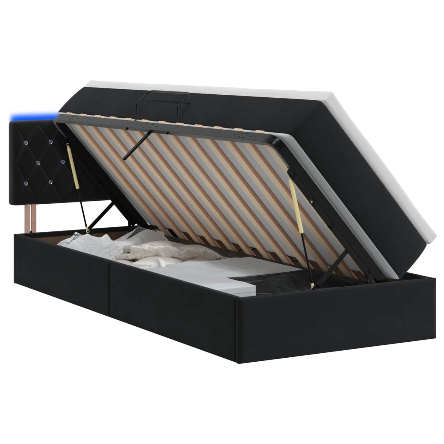 Letto con contenitore LED e materasso Nero 100 x 200 cm Velluto