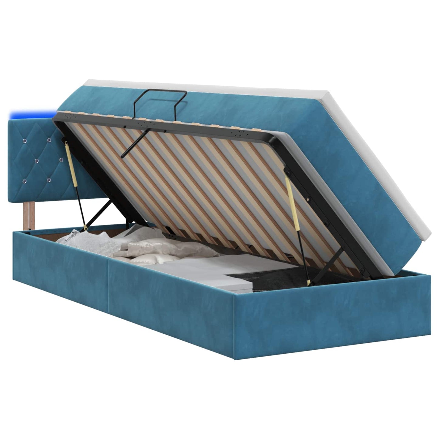 Letto con contenitore LED e materasso Blu Scuro 100 x 200 cm