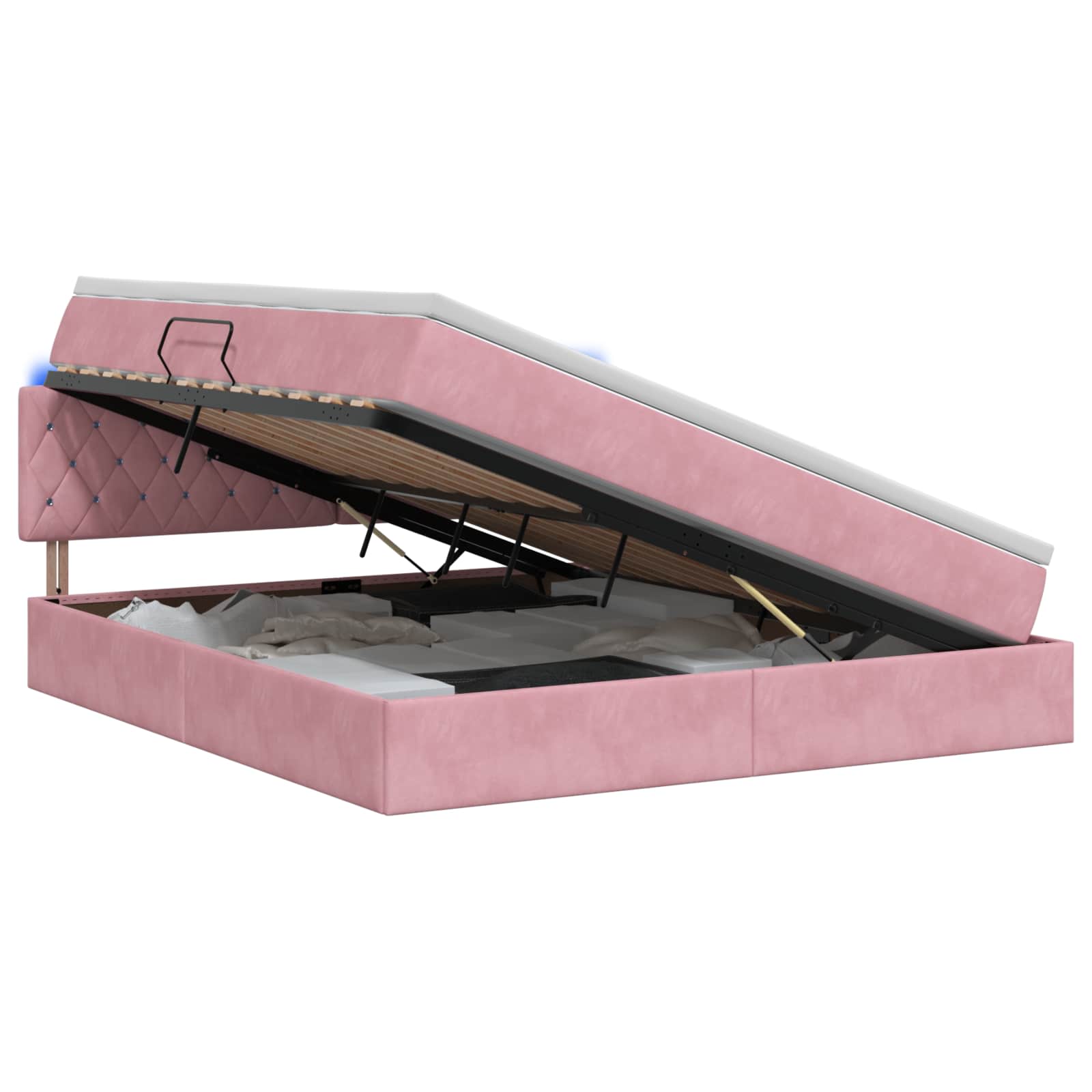 Letto con contenitore LED e materasso Rosa 140 x 200 cm Velluto | homemem39