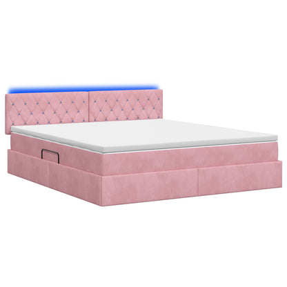 Letto con contenitore LED e materasso Rosa 140 x 200 cm Velluto | homemem39
