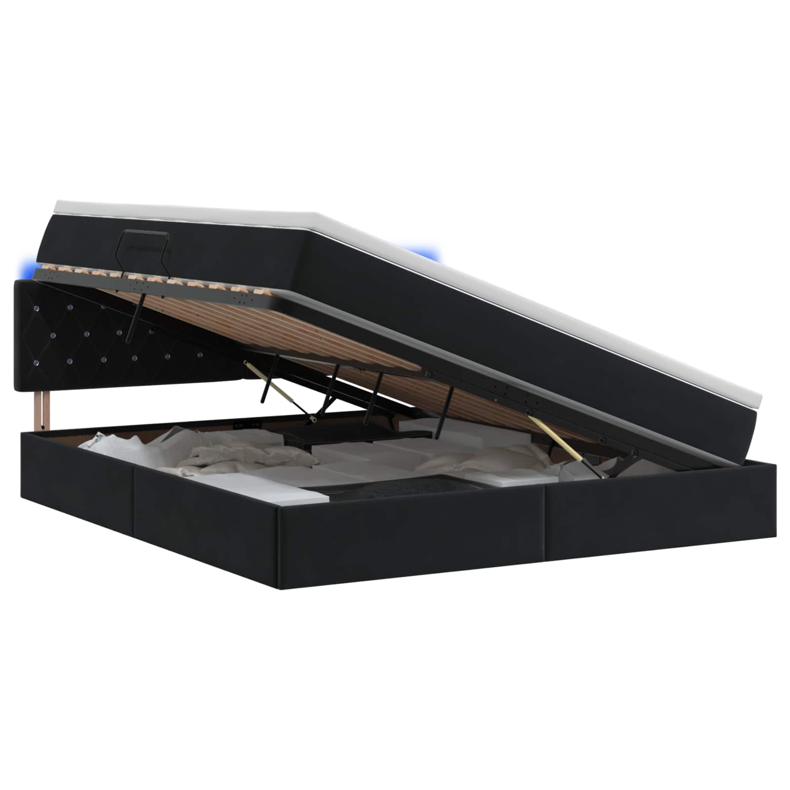 Letto con contenitore LED e materasso Nero 160 x 200 cm Velluto | homemem39