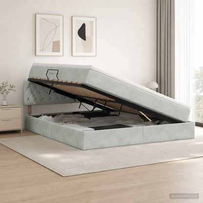 Letto con Contenitore Grigio Chiaro 140 x 190 cm Velluto