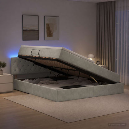 Letto con contenitore LED e materasso Grigio Chiaro