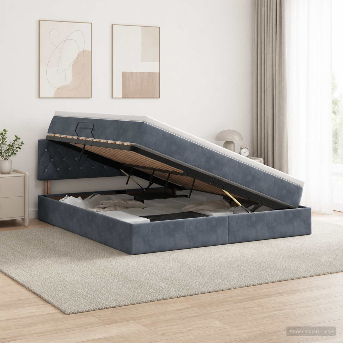 Letto con Contenitore Grigio Scuro 180 x 200 cm Velluto - homemem39