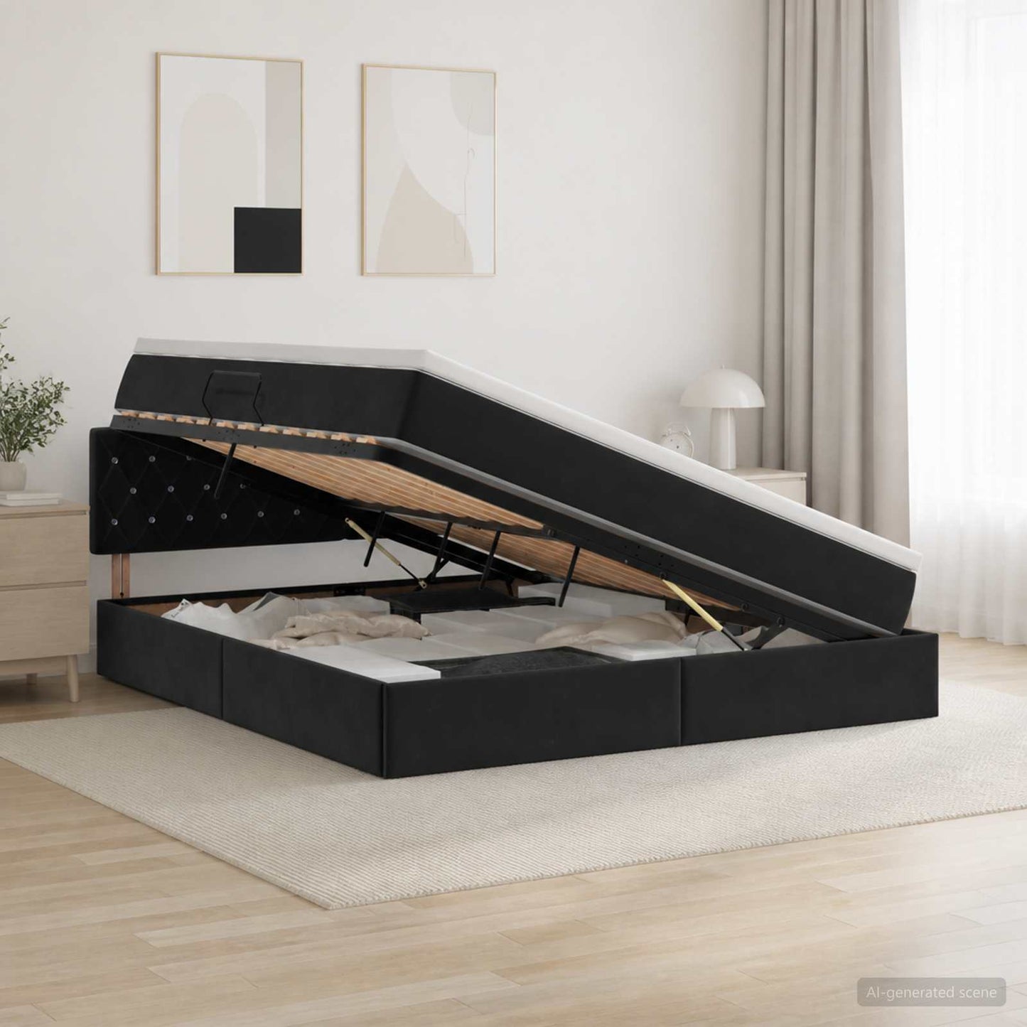 Letto con contenitore LED e materasso Nero 160 x 200 cm Velluto | homemem39
