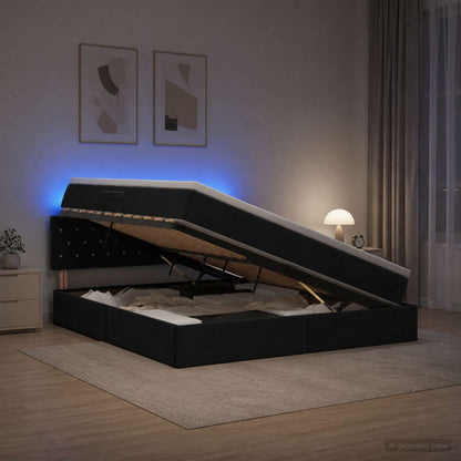 Letto con contenitore LED e materasso Nero 160 x 200 cm Velluto | homemem39