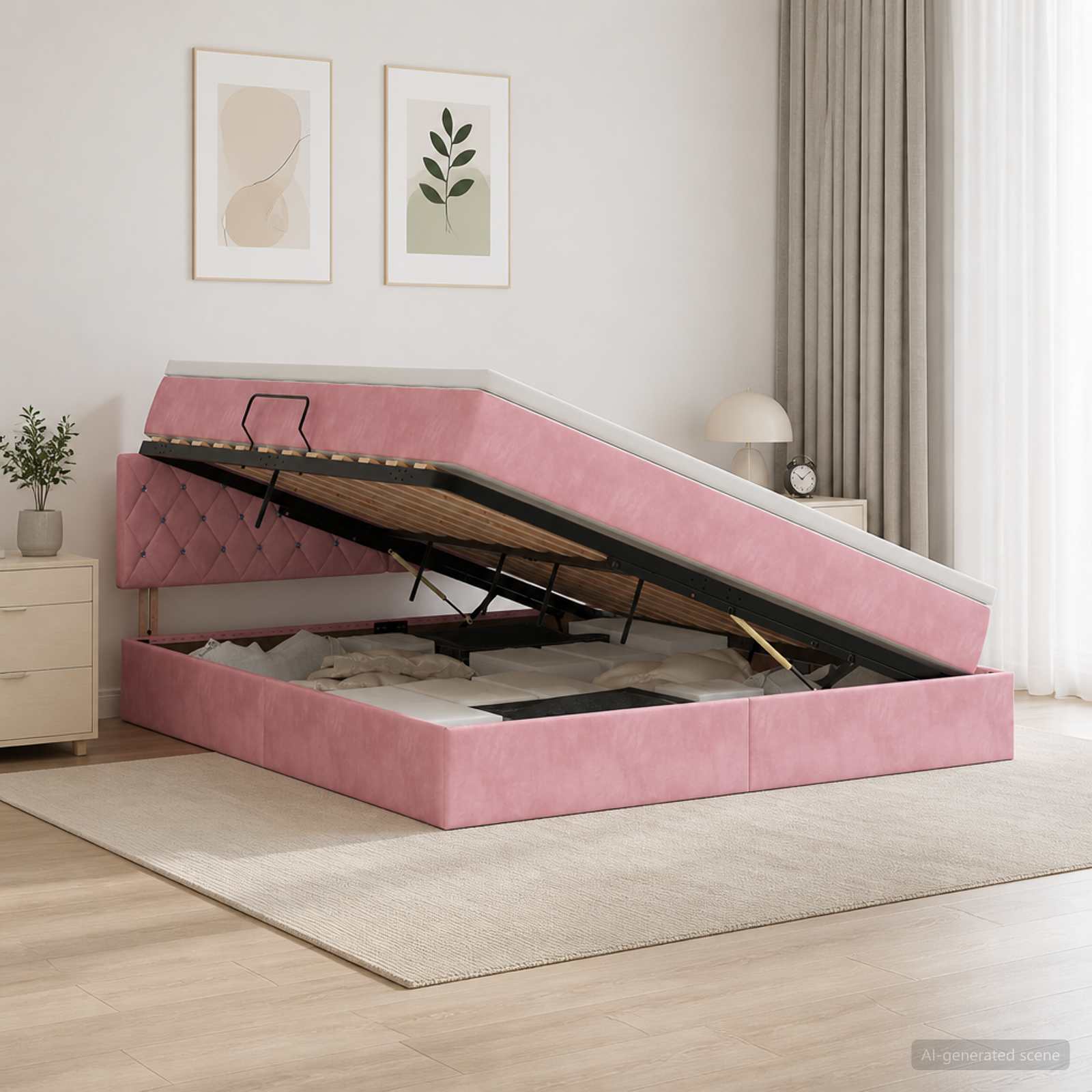 Letto con contenitore LED e materasso Rosa 140 x 200 cm Velluto | homemem39