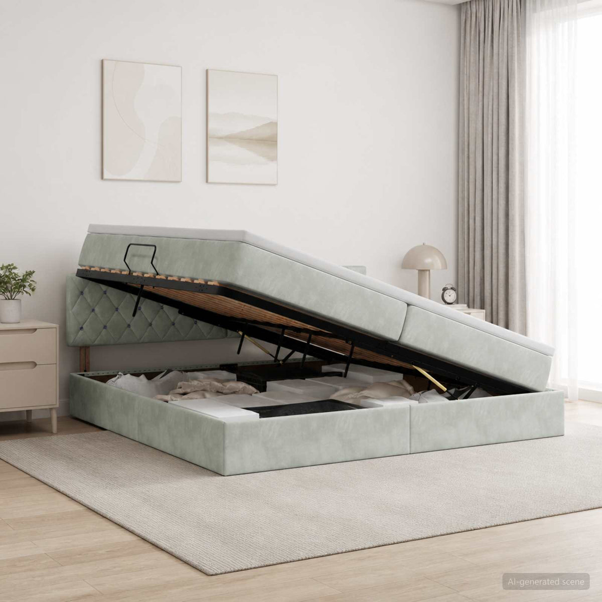 Letto con Contenitore Grigio Chiaro 200 x 200 cm Velluto - homemem39